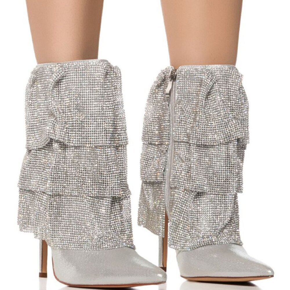 AZALEA WANG " CHARMED EMBELISHMENTS " SILVER CHAINMAIL DRAPE BOOTIE(BRAND NEW!!!